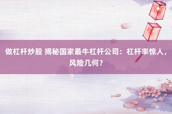 做杠杆炒股 揭秘国家最牛杠杆公司：杠杆率惊人，风险几何？