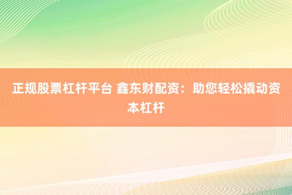 正规股票杠杆平台 鑫东财配资：助您轻松撬动资本杠杆