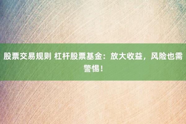 股票交易规则 杠杆股票基金：放大收益，风险也需警惕！