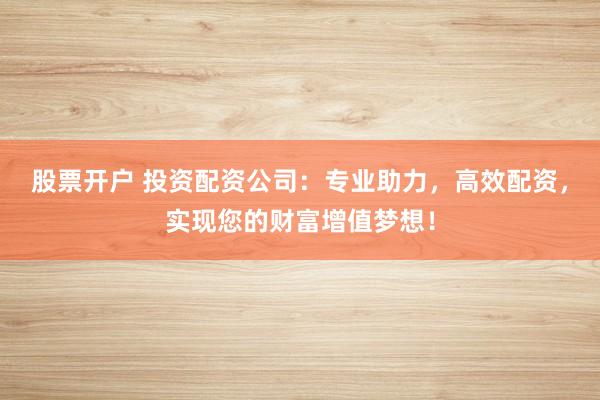 股票开户 投资配资公司：专业助力，高效配资，实现您的财富增值梦想！