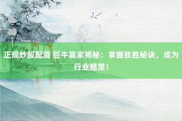 正规炒股配资 巨牛赢家揭秘：掌握致胜秘诀，成为行业翘楚！