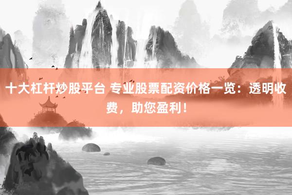 十大杠杆炒股平台 专业股票配资价格一览：透明收费，助您盈利！