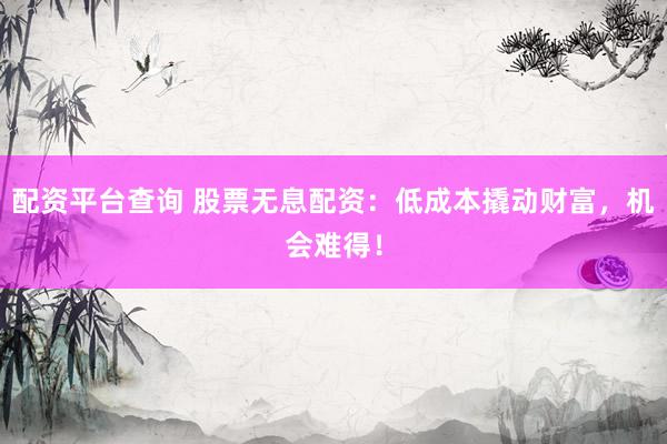 配资平台查询 股票无息配资：低成本撬动财富，机会难得！