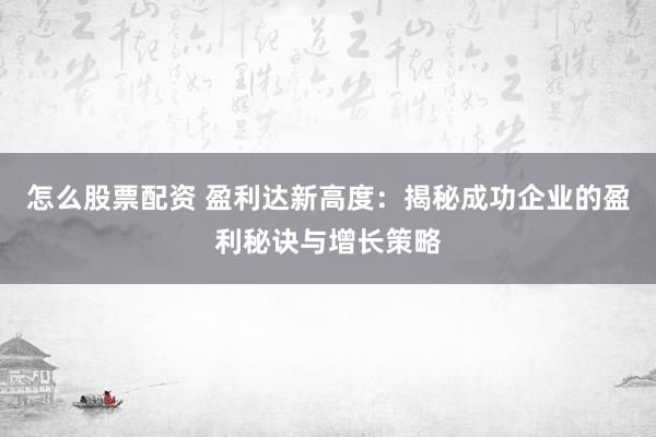 怎么股票配资 盈利达新高度：揭秘成功企业的盈利秘诀与增长策略