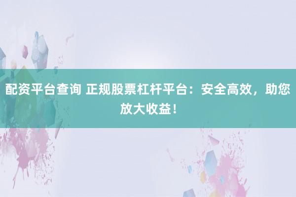 配资平台查询 正规股票杠杆平台：安全高效，助您放大收益！