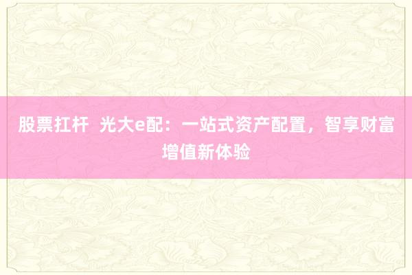 股票扛杆  光大e配:一站式资产配置,智享财富增值新体验