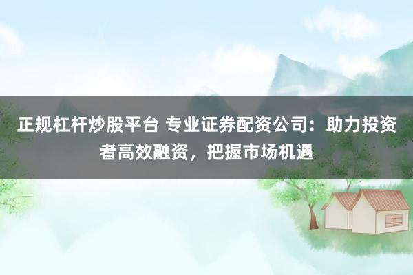 正规杠杆炒股平台 专业证券配资公司：助力投资者高效融资，把握市场机遇