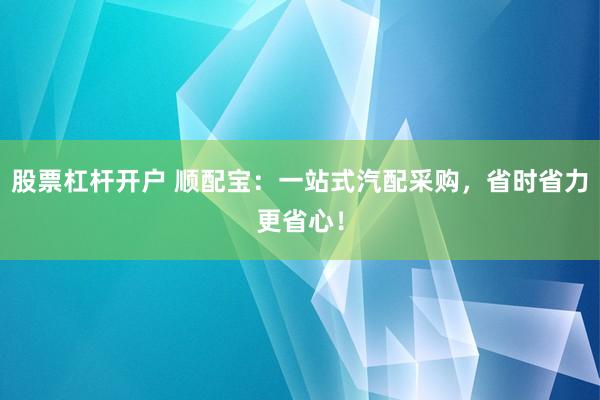 股票杠杆开户 顺配宝：一站式汽配采购，省时省力更省心！