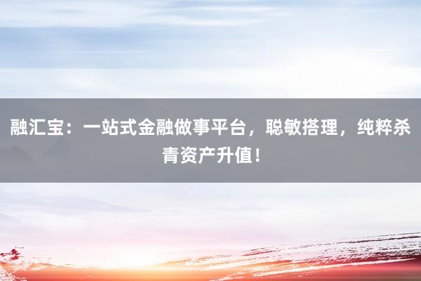 融汇宝:一站式金融做事平台,聪敏搭理,纯粹杀青资产升值!