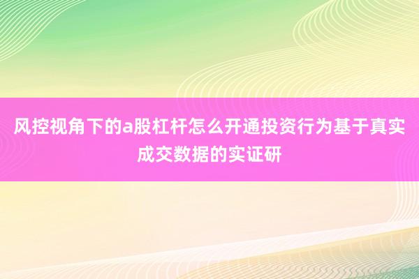 风控视角下的a股杠杆怎么开通投资行为基于真实成交数据的实证研