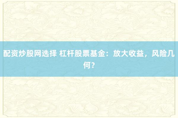 配资炒股网选择 杠杆股票基金：放大收益，风险几何？