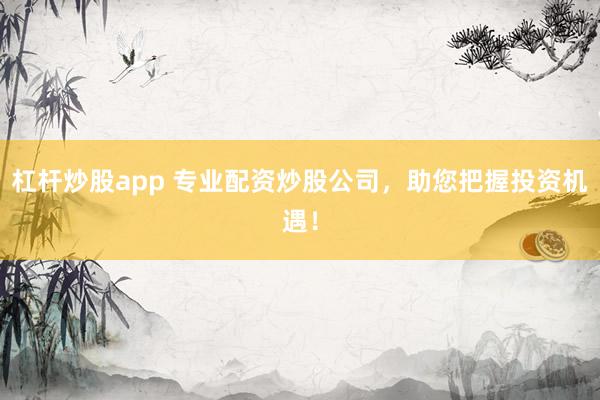杠杆炒股app 专业配资炒股公司，助您把握投资机遇！